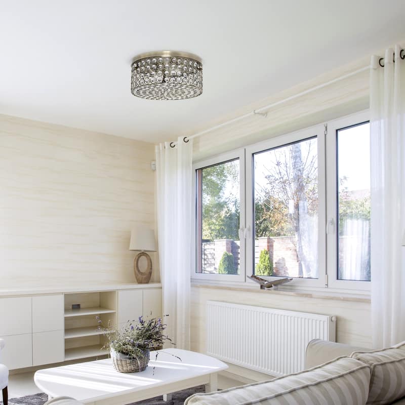 Modern Brass Flush Mount Ceiling Light - 12" Round 2-Light Fixture for Hallway, Bedroom, Living Room - 12