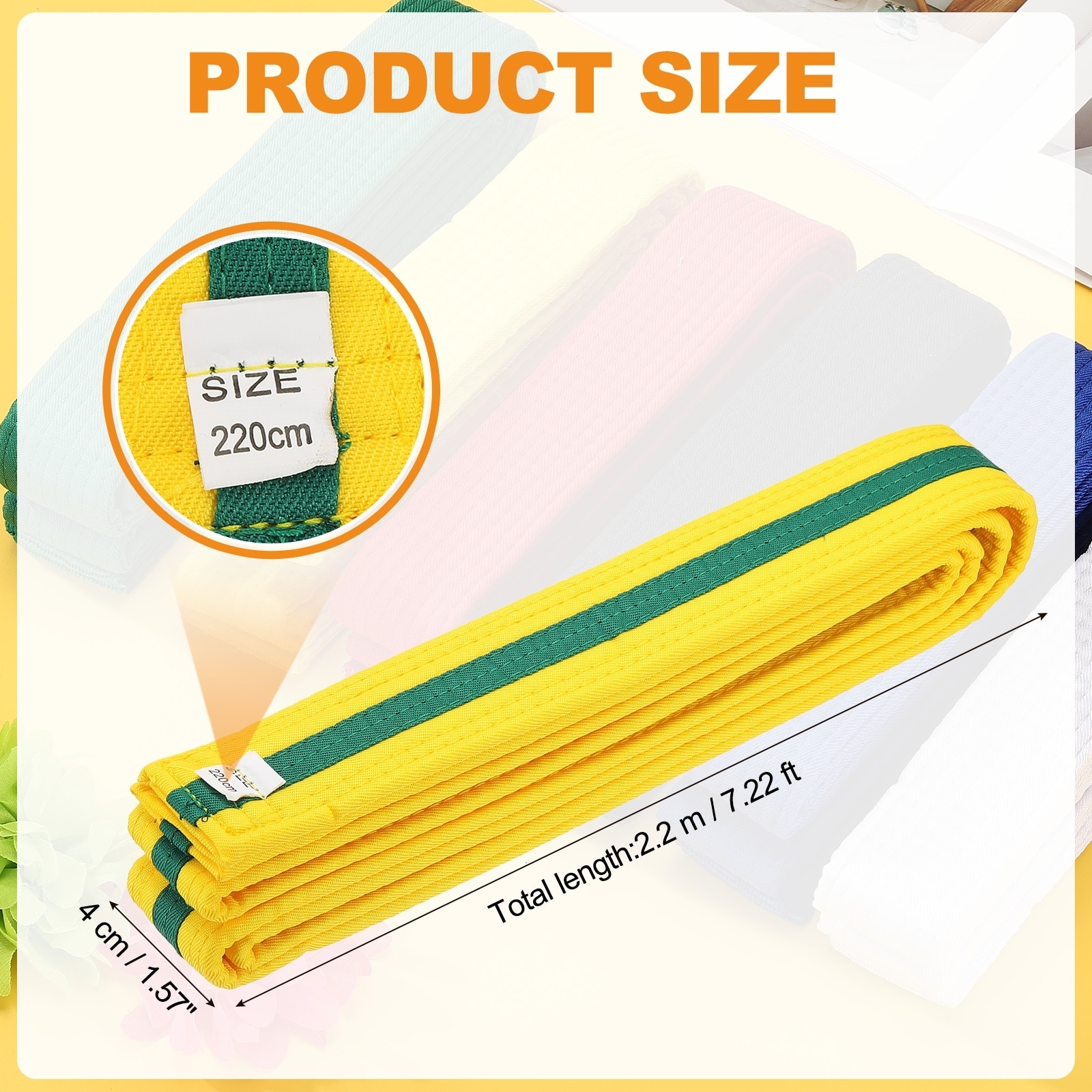 Karate Belt, Martial Arts Ranking Belts Solid Cotton Double-Layered Core Long Soft Uniform Training