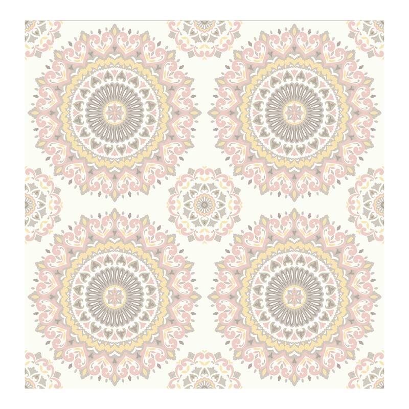 Gemma Light Pink Boho Medallion Wallpaper - 20.5in x 396in x 0.025in