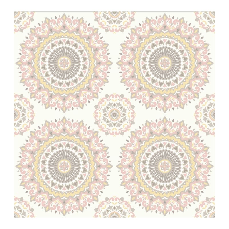 Gemma Light Pink Boho Medallion Wallpaper - 20.5in x 396in x 0.025in