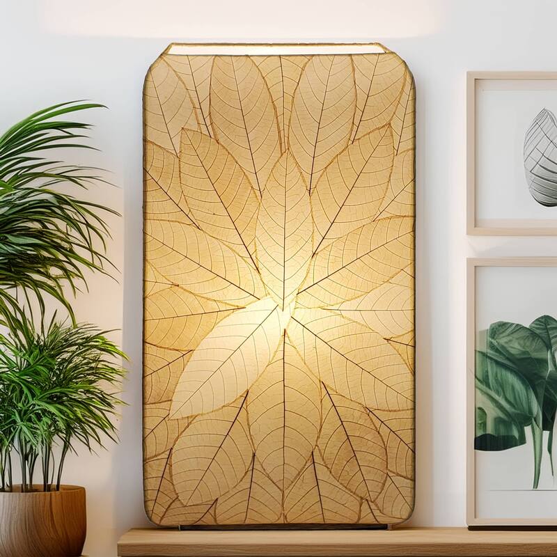 Eangee Handmade Sunburst Table Lamp, Cocoa Leaves Shade, 15 x 8 x 30 in. - Natural