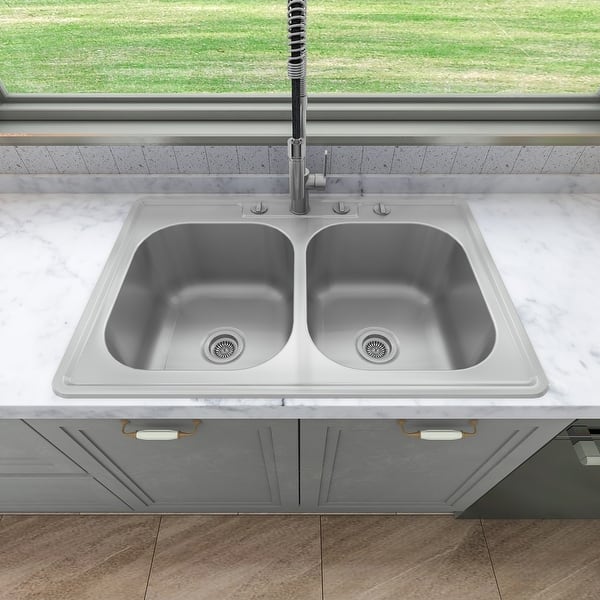slide 2 of 37, Sinber Drop in Double Bowl 304 Stainless Steel Kitchen Sink
