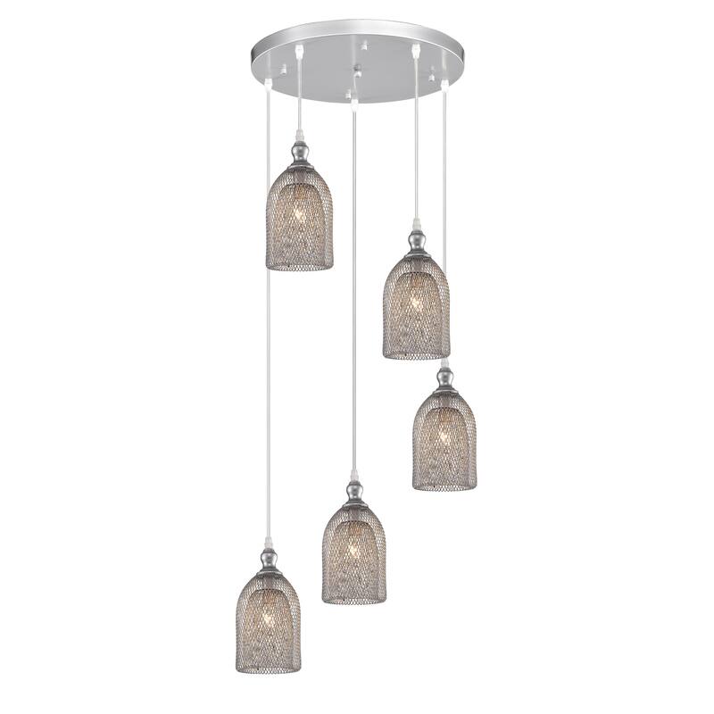 Lilah Silver 5-Light Metal Bell Shades Cluster Cylinder Pendant Light