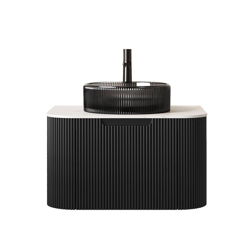 Wall Mounted Bathroom Vanity with Transparent Black Round Glass Basin