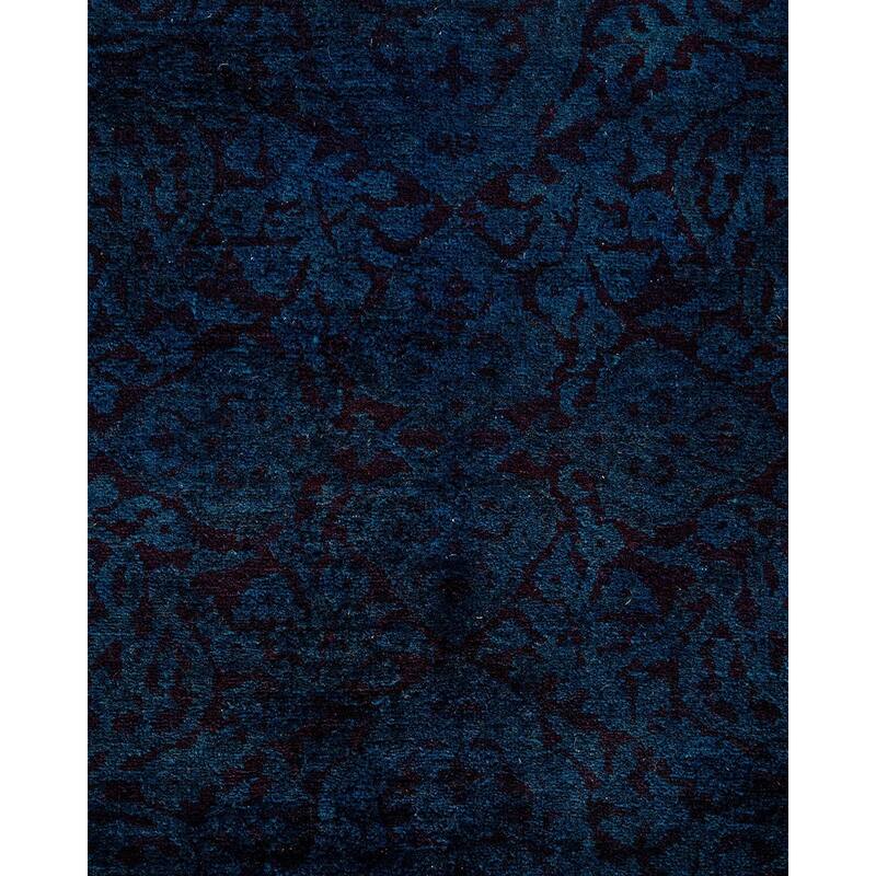Overton Hand Knotted Wool Vintage Inspired Modern Contemporary Overdyed Blue Area Rug - 4' 2" x 5' 7"