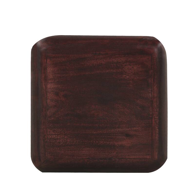 Zyra 18" Side End Table | Sculptural Stacked Design | Dark Cherry Brown Acacia Wood
