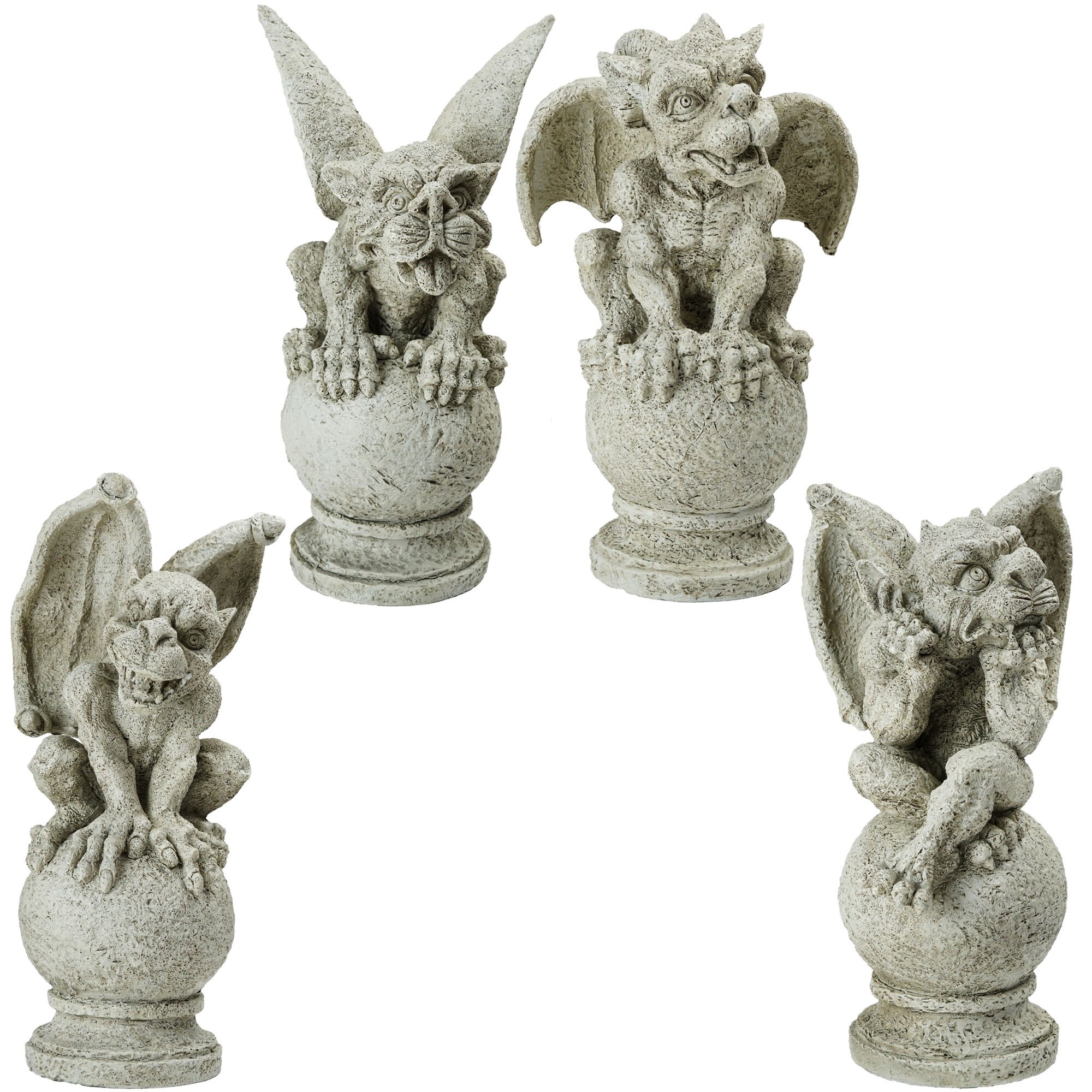 Shop Set Of 4 Gargoyles On Pedestals Outdoor Garden Statues 13 Overstock 20551392