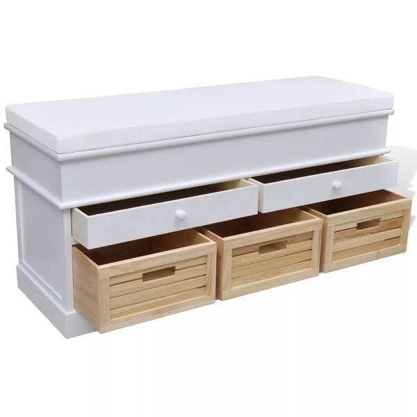 Shop Black Friday Deals On Vidaxl White Storage Entryway Bench With Cushion Top 2 Draw 3 Crate Overstock 30031805