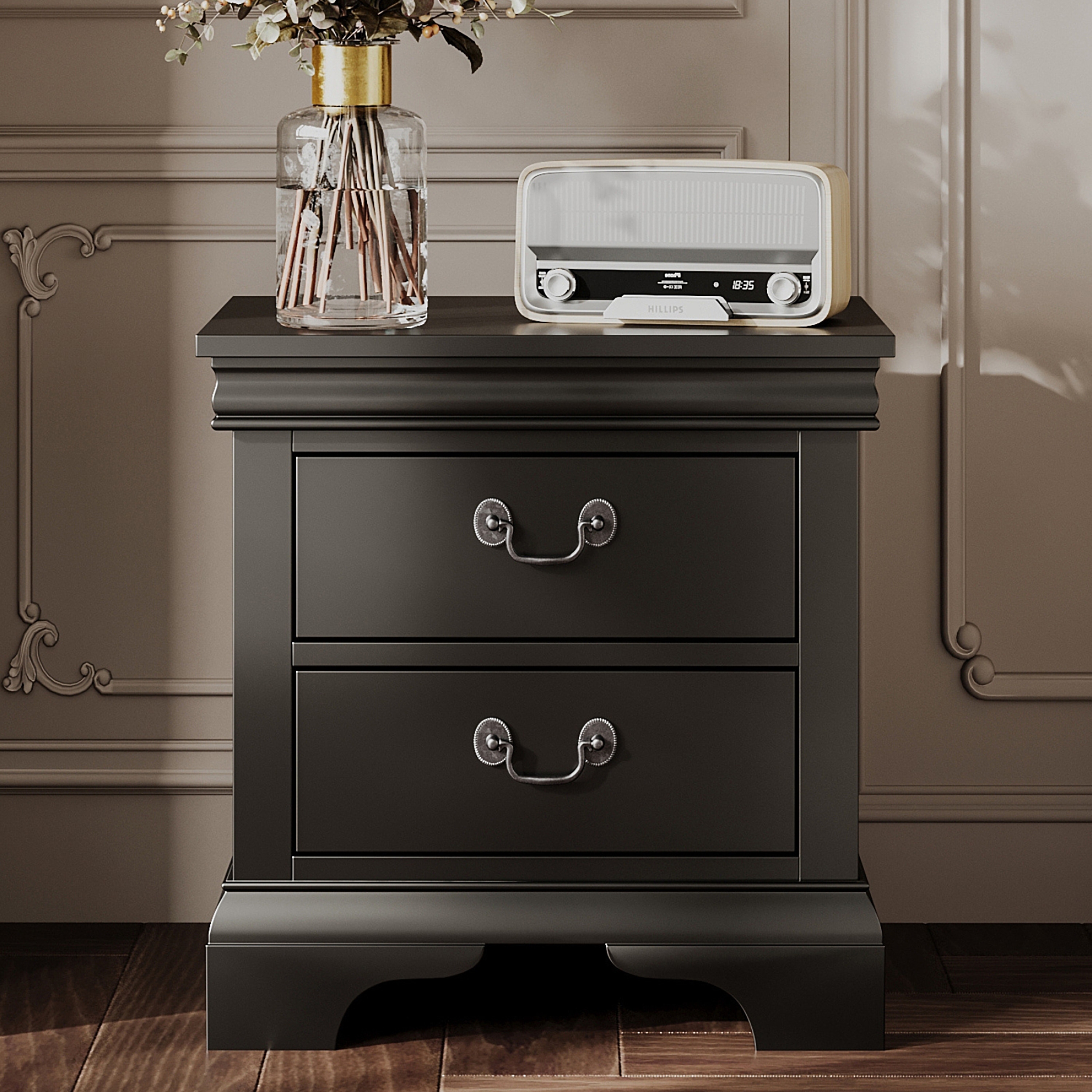 Traditional 2-Drawer Nightstand with Storage