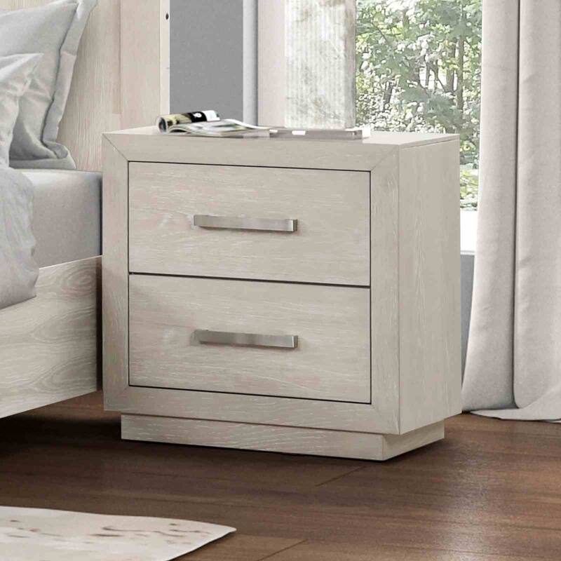 Light Gray Finish Transitional 4 Pc Bedroom Set LED Bed Nightstand Dresser Mirror