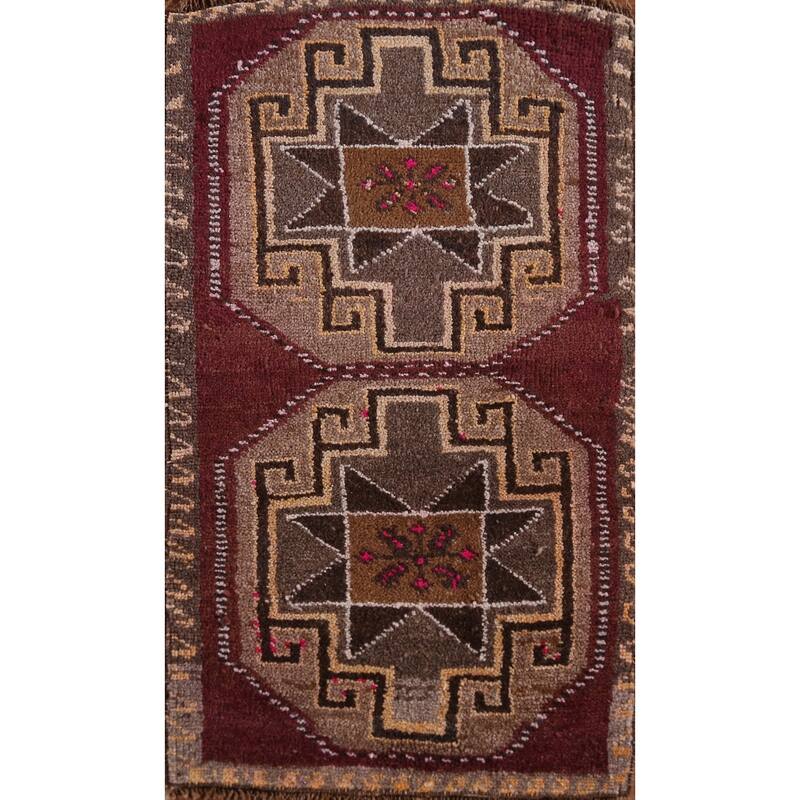 Hand Knotted Oriental 100% Wool Carpet Transitional Tribal Purples Anatolian Area Rug - 2' 11'' X 1' 7''