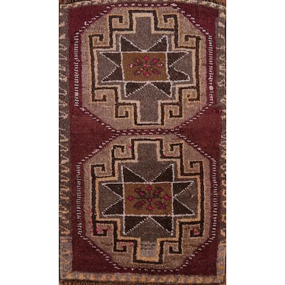 Hand Knotted Oriental 100% Wool Carpet Transitional Tribal Purples Anatolian Area Rug - 2' 11'' X 1' 7''