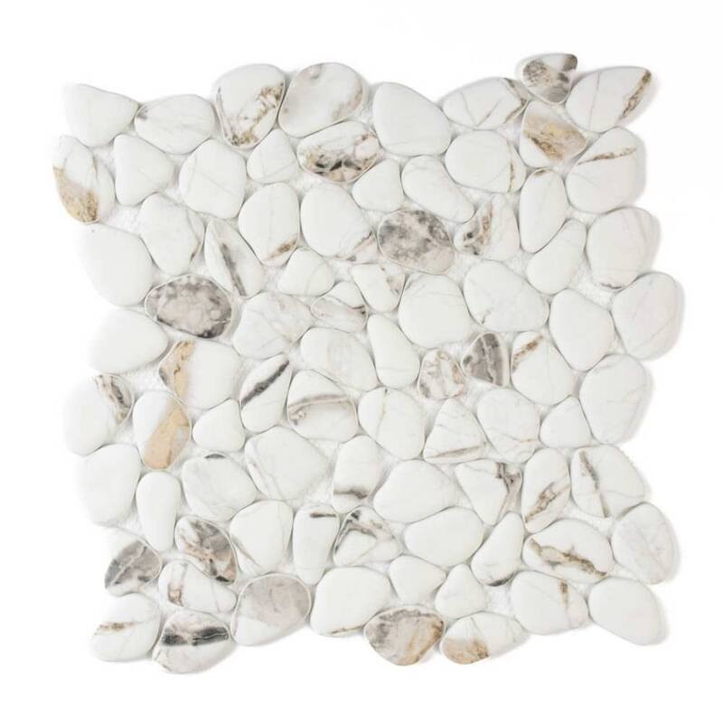 The Tile Life Huron Rock 12x12 Calacatta Glass Mosaic Pebble Floor & Wall Tile