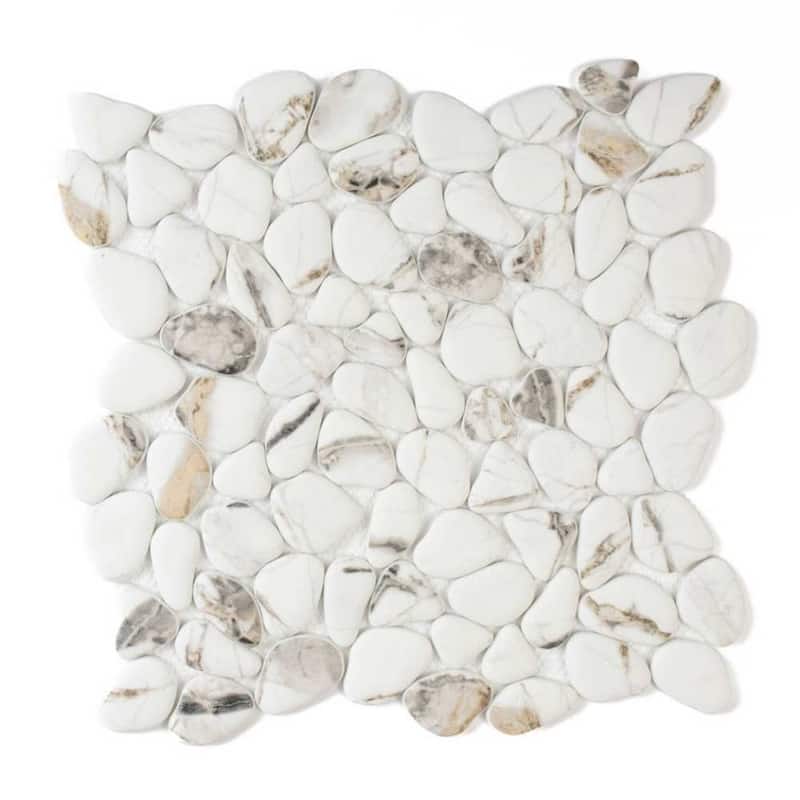 Huron Rock 12x12 Matte Glass Pebble Mosaic Tile - Floor, Wall, Backsplash