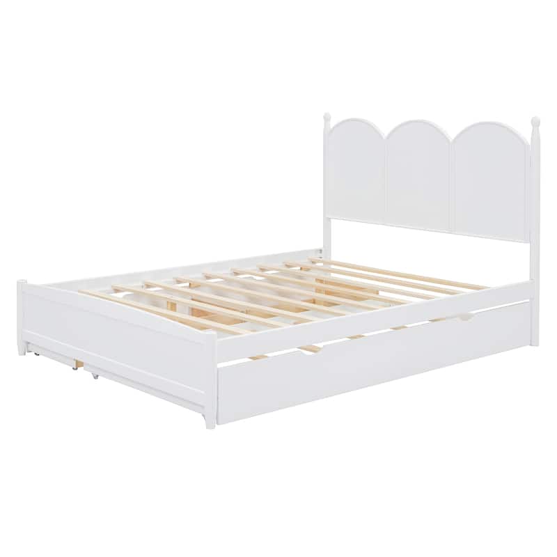 Queen Size Platform Bed with Pull-Out Trundle And Storage Drawers ,Solid Pine/MDF Frame