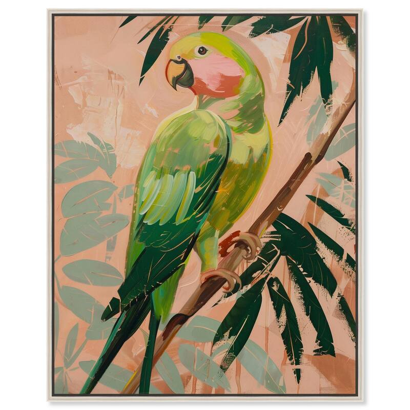 Coral and Green Parrot II Canvas by Art Remedy - 30" x 36" - Silver