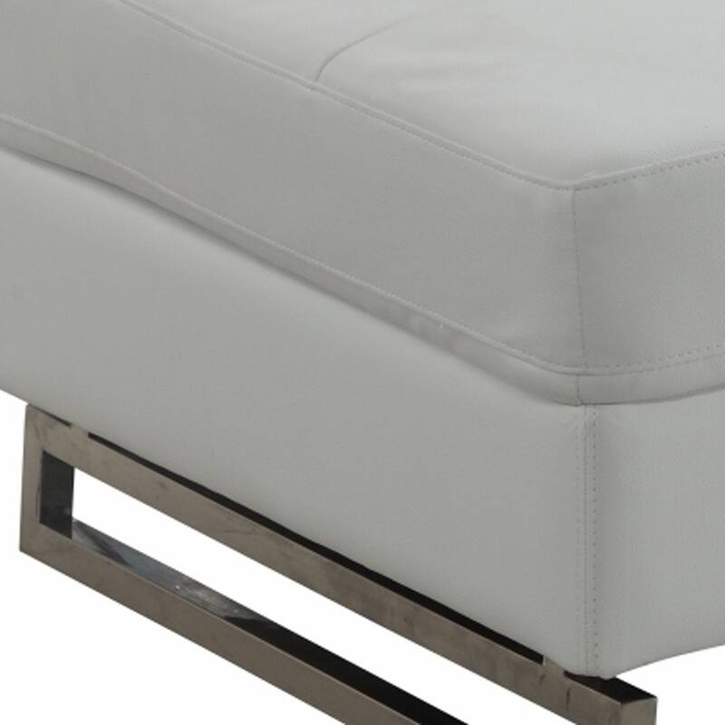 HomeRoots 63" White and Silver Faux Leather Ottoman