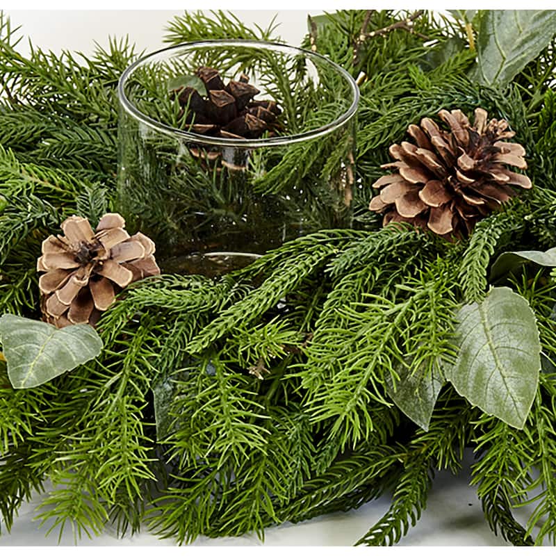 26" Artificial Real Look Cypress Pine Cones Leaves Candle Holder Christmas Centerpiece - 26