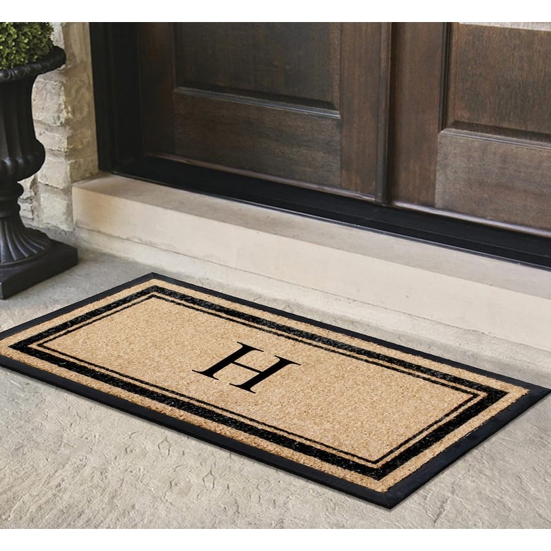 A1HC Natural Coir & Rubber Non Slip Thin Profile Front Door Large Monogrammed Door Mats 30x60 Inches