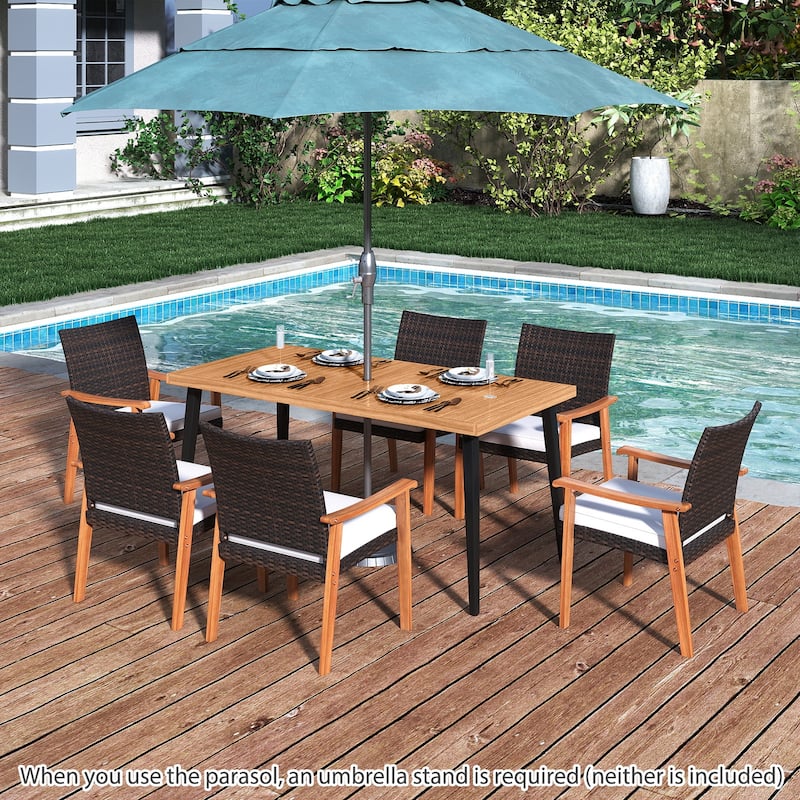 Gymax 63'' Outdoor Indoor Dining Table w/Acacia Wood Slatted Tabletop
