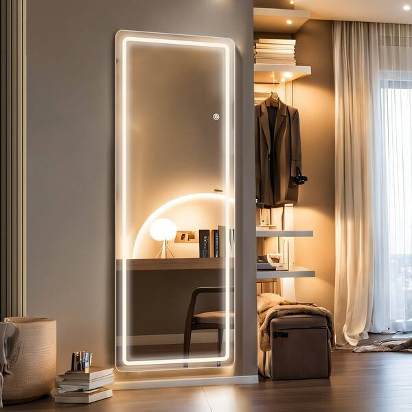 Floor Mirror with LED Light, Full Length Mirror with Stand, Hanging Mirror Wall Mounted Mirror, Full Body Mirror for Living Room