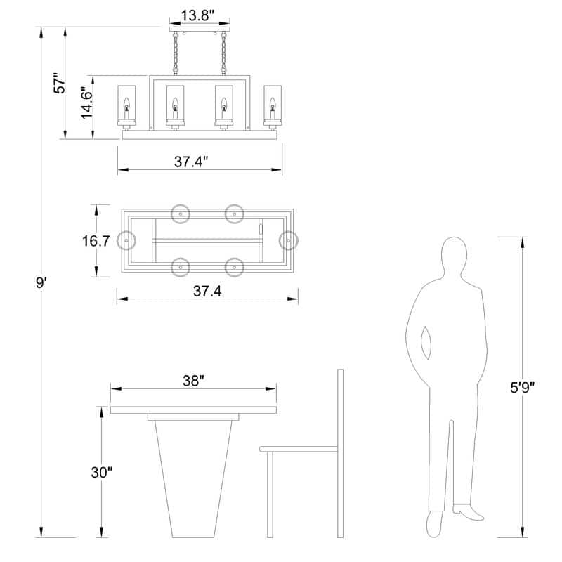 Maxax 6 - Light Kitchen Island Rectangle Chandelier with Wood Accents - MX19031-6-P
