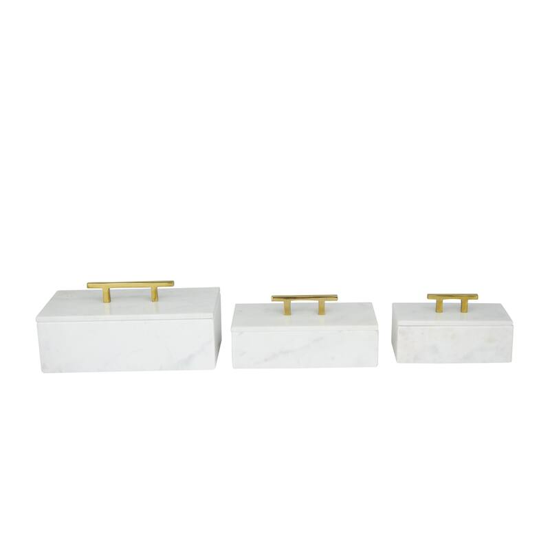 Black, Green or White Marble Box with Gold Handle (Set of 3) - S/3 12", 10", 8"W