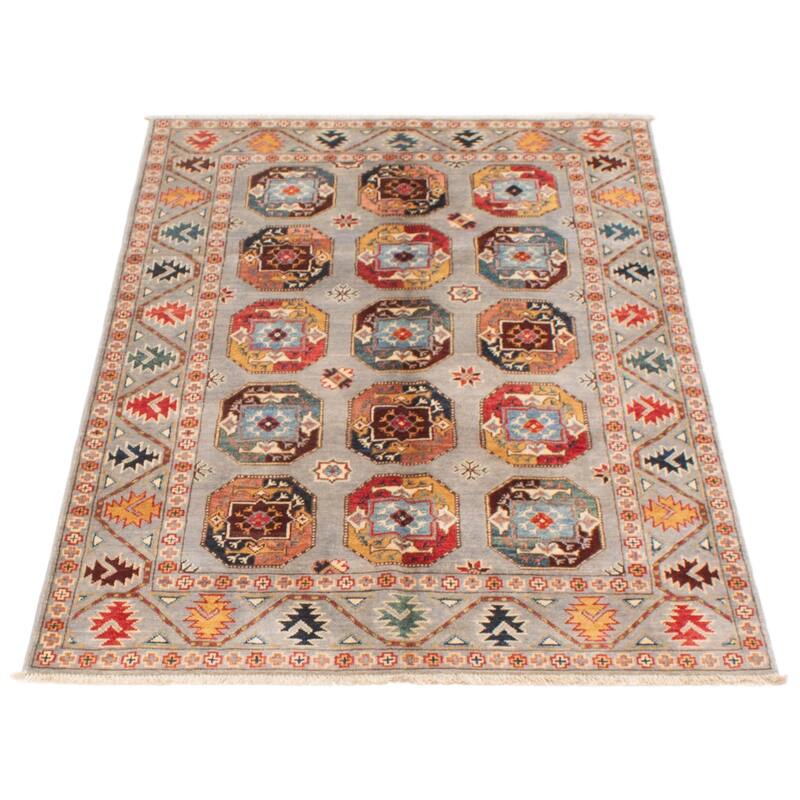 ECARPETGALLERY Hand-knotted Uzbek Ghazni Grey Wool Rug - 4'0 x 6'0