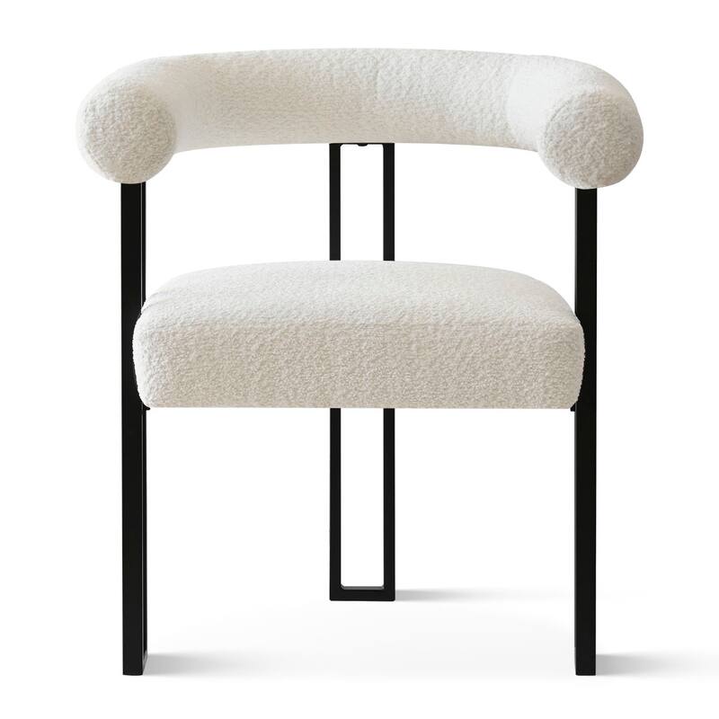 Boucle Beige Upholstered Arm Chair(Set of 2)