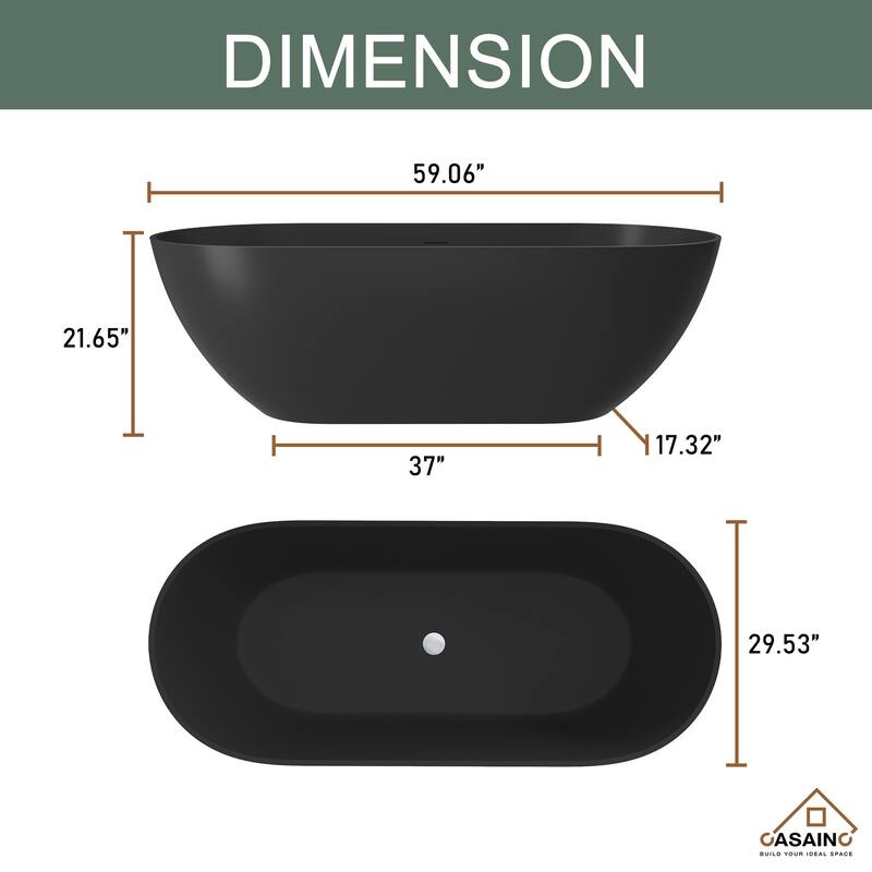 59" / 69" Solid Surface Freestanding Bathtub in Matte Black