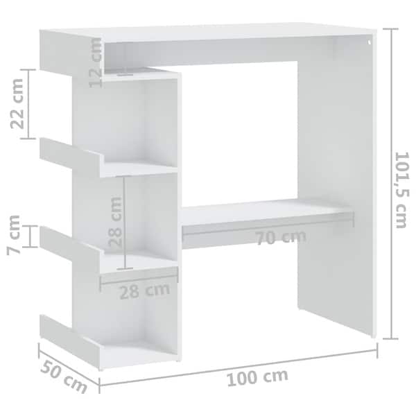 dimension image slide 1 of 8, vidaXL Bar Table with Storage Rack 39.4"x19.7"x40" Engineered Wood - 39.4" x 19.7" x 40"