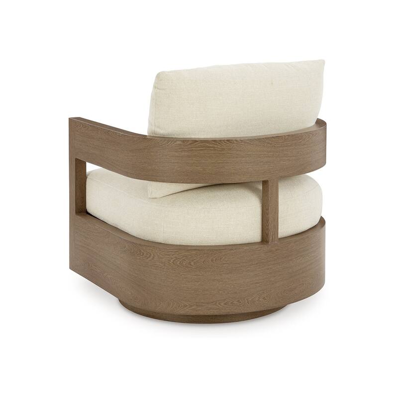 Baily Outdoor Swivel Glider Lounge Chair, Cream White, Brown Metal