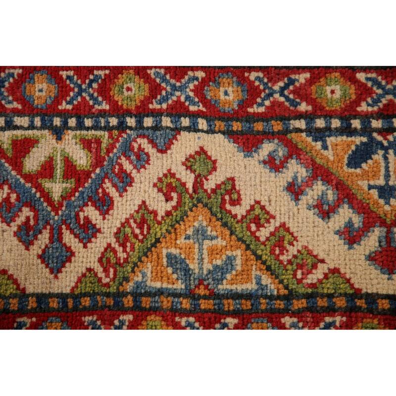 Kazak Oriental Accent Rug Hand-Knotted Blue Geometric Wool Carpet - 3'2"x 4'7"