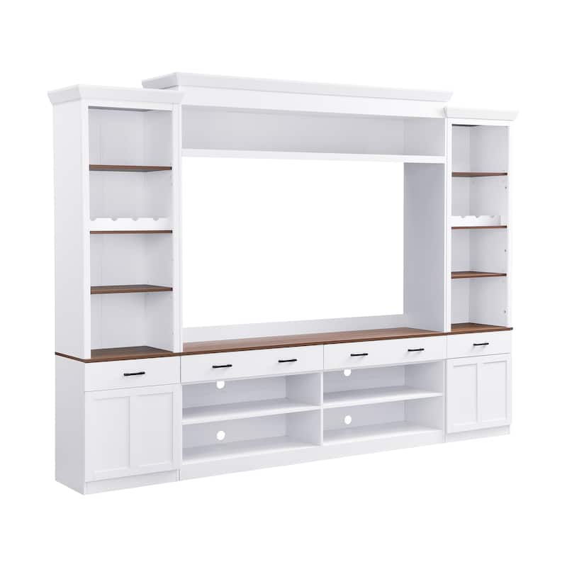 4-Piece Entertainment Wall Unit Set with Bookshelf, TV Stand with Adjustable Shelves, Large Media Console with Wine Rack
