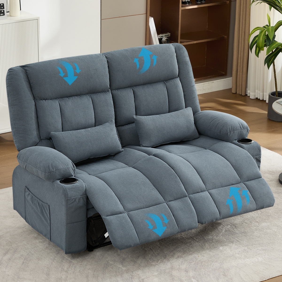 Recliner Loveseat with Cup Holders for Living Room Love Seat Manual Oversized Recliner with Ergonomic, Side Pocket for Adult