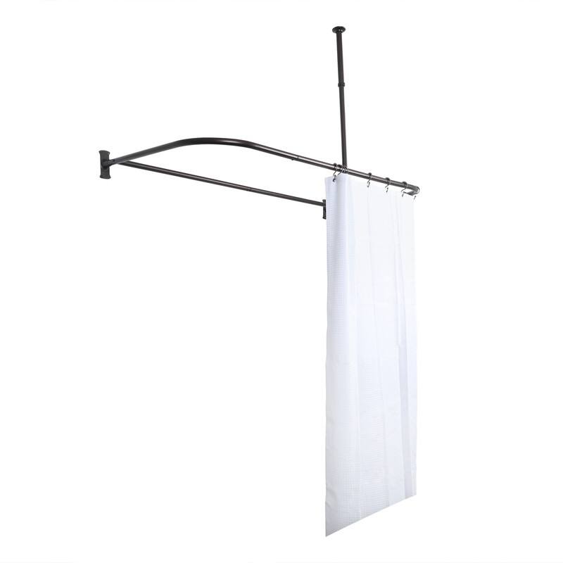 Utopia Alley Rustproof Aluminum D-shape Shower Rod With Ceiling Support for Freestanding Tubs, 60 * 25 in