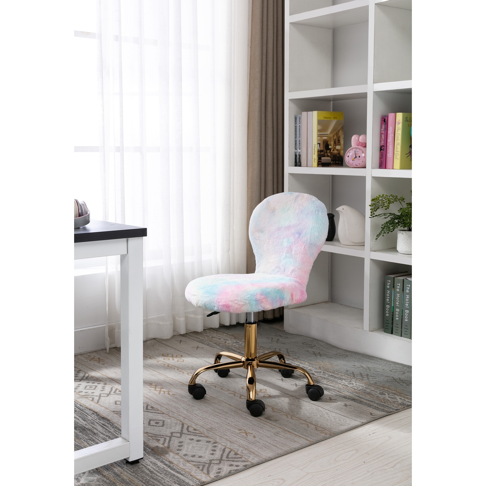 Porthos Home Esme Office Chair Colorful Plush Fabric Gold Metal