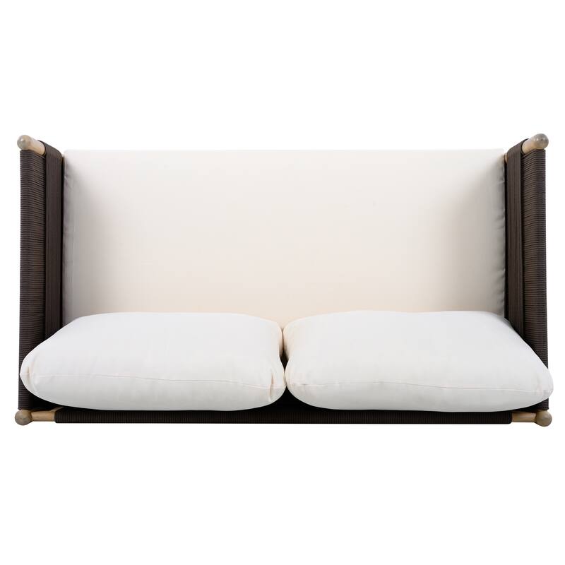 Christopher Knight Home - Outdoor 2-Piece Set with Acacia Wood Loveseat and Coffee Table, Rope Panels & Cushioned Seating