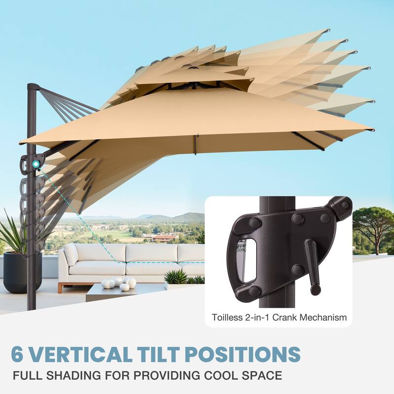 VredHom 10x10 FT Outdoor Patio Cantilever Offset Umbrella 360 degrees Rotation