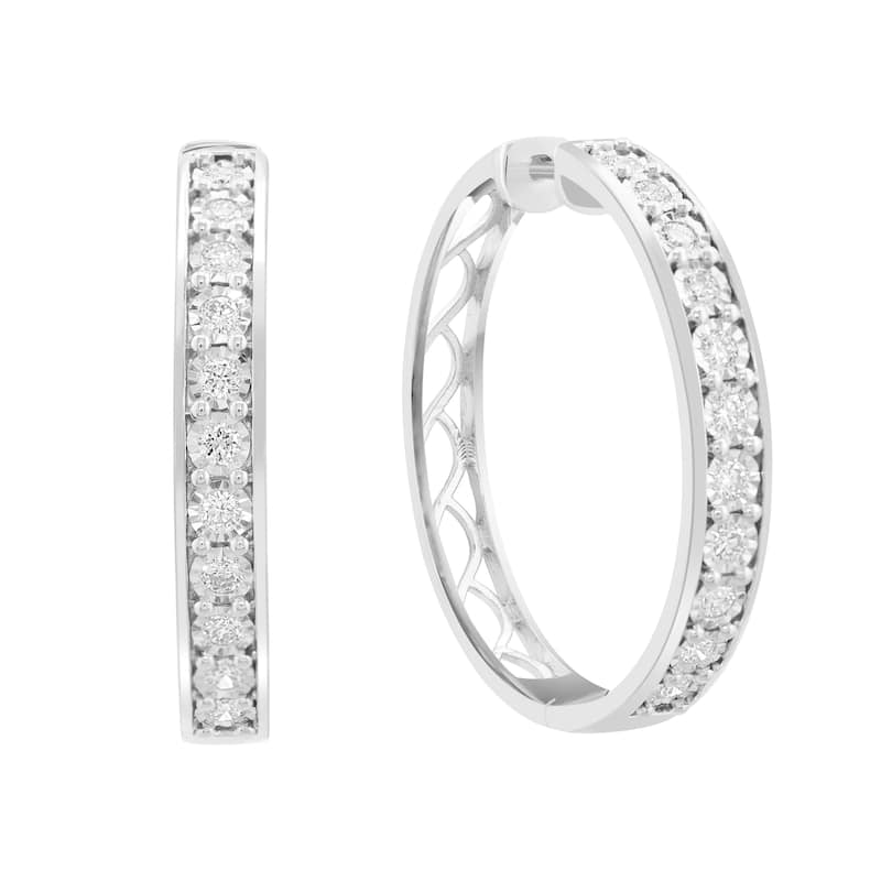 EFFY 925 Sterling Silver Diamond Hoop Earrings