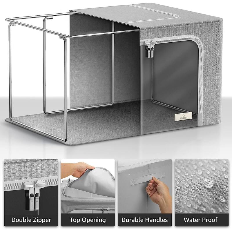 Storage Bins, Foldable Stackable Container Organizer Set with Large Window & Carry Handles