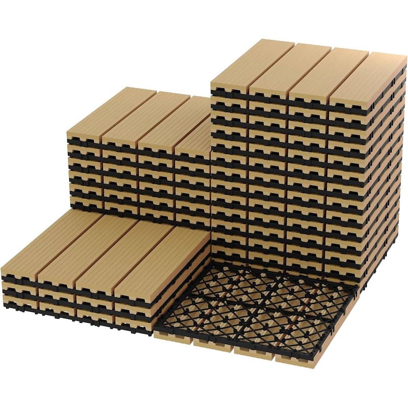 27-Pack 12"X12" Interlocking Patio Flooring Tiles for Patio, Balcony, Porch, Poolside - Brown