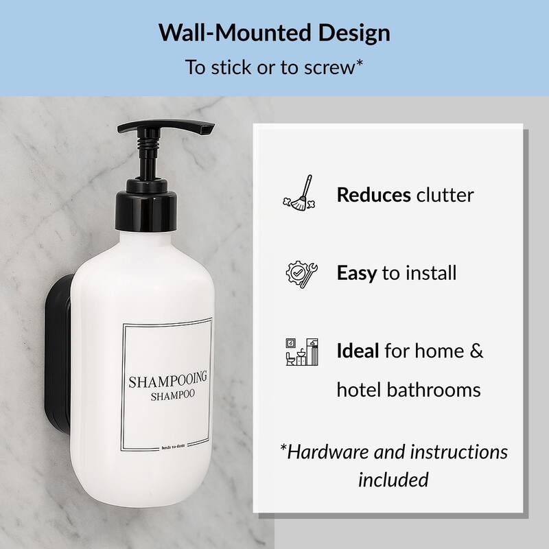 Wall-Mounted Shampoo Dispenser 13 fl oz (380ml) - White - 3.25 L x 3.25 W x 6.75 H