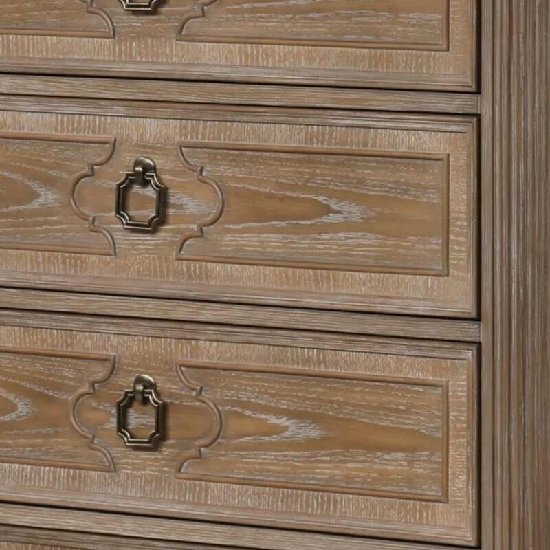 Lyla Tall Dresser Chest, 5 Drawers, Rustic Oak Brown Solid Wood Frame