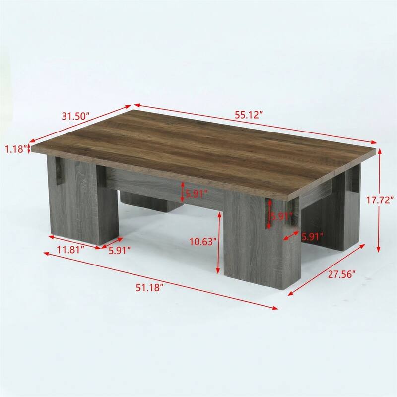 Rectangle Coffee Table, 55'' Farmhouse Center Cocktail Table with Thick Legs