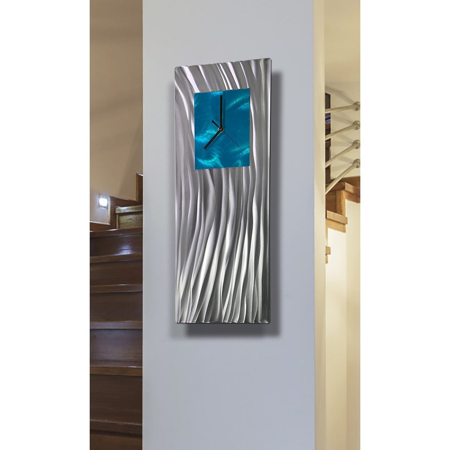 Shop Statements2000 Metal Wall Clock Art Modern Aqua Silver Accent