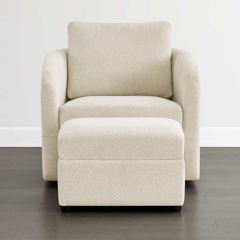 Spruce & Spring Modern Upholstered Swivel Barrel Accent Chair with Ottoman & Removable Slipcover