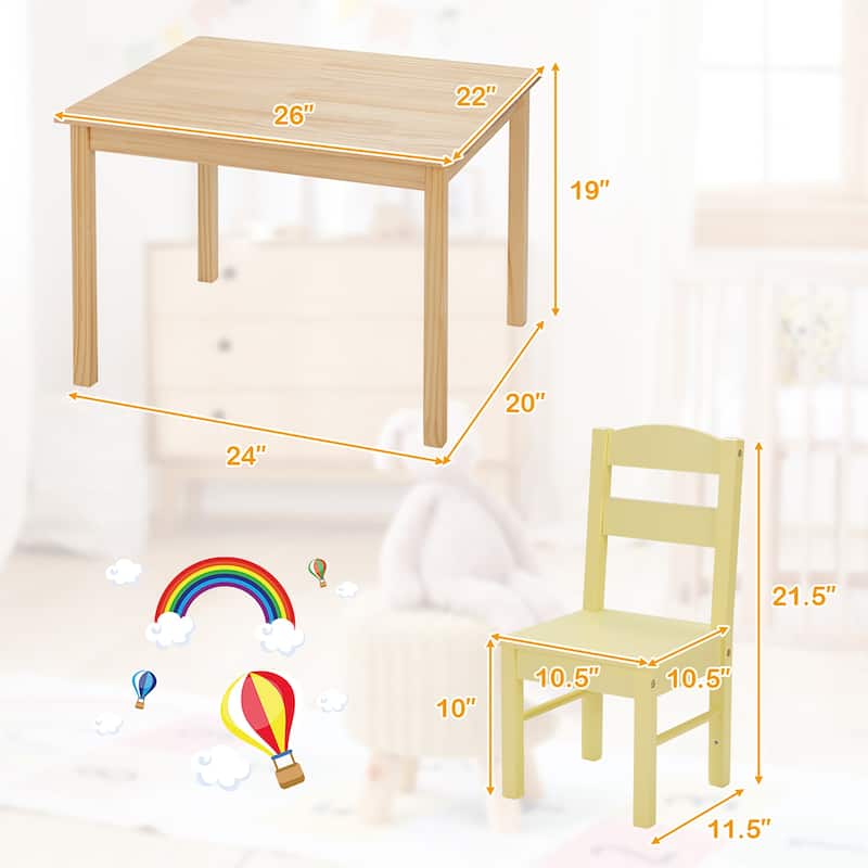 Kids Wooden Table Chair Set 5 Pieces Set Playroom Furniture