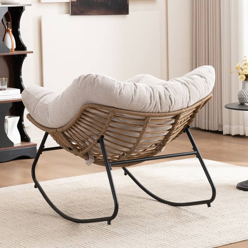 Rocking Chair, Chenille Upholstered Accent Chair, Modern Nursery Rocking Chair for Living Room, Bedroom, Apartment - Light beige