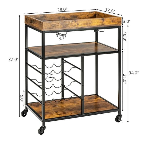 Gymax 3-Tier Rolling Kitchen Serving Cart Utility Trolley w/ Wine - See ...